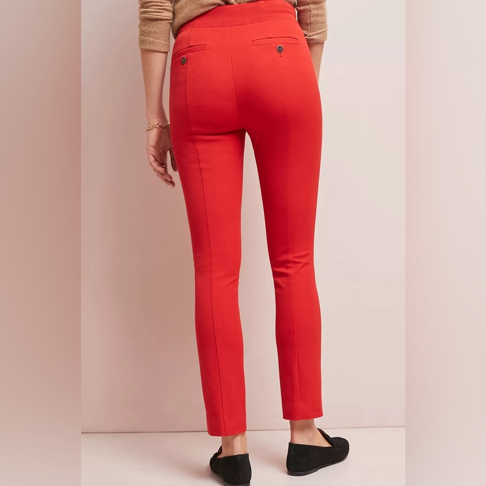 Anthropologie The Essential Slim Orange Red Button Skinny Ankle Cropped Pants - Picture 2 of 10
